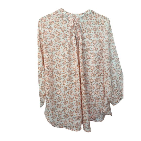 Jachs Girlfriend NY White Brown Floral Blouse Split Neck Pintuck Hem Size M EUC - Picture 4 of 8